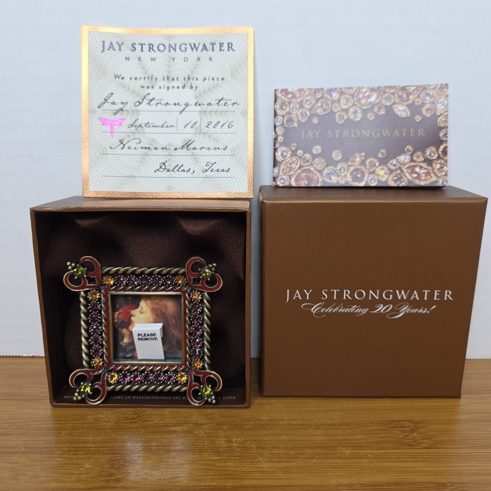 Jay Strongwater 2015 Miniature Photo Frame Rhinestones Red-Tone Enamel signed